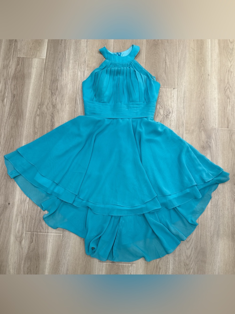 Aqua Homecoming Dress Floaty Pleated Mini Bridesmaid Dress Approx. Large